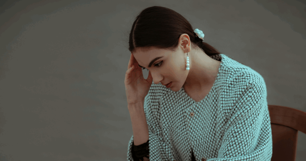 Woman experiencing ketamine effects on emotions, reflecting sadness and introspection. Mental health and ketamine therapy concept.